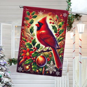 Cardinal Bird Merry Christmas Flag TQN3907F