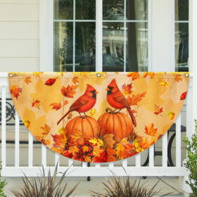 Welcome Fall Cardinals Autumn Leaves Pumpkin Fall Non-Pleated Fan Flag TPT2186FL